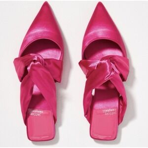 Jeffrey Campbell Tied Down Knot Mule Flats Pointed Toe Pink Satin Size 9.5